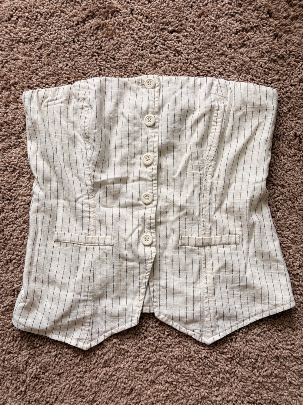 NWOT Cream Pinstripe Strapless Button-Front Top